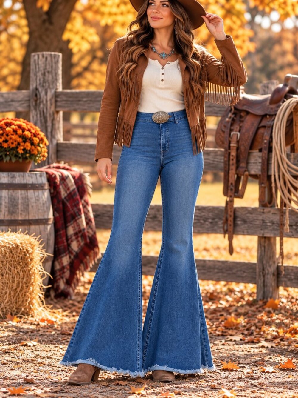 Rock & Roll Cowgirl "Bargain Button Bell Bottom" Jeans Western Boho Festival